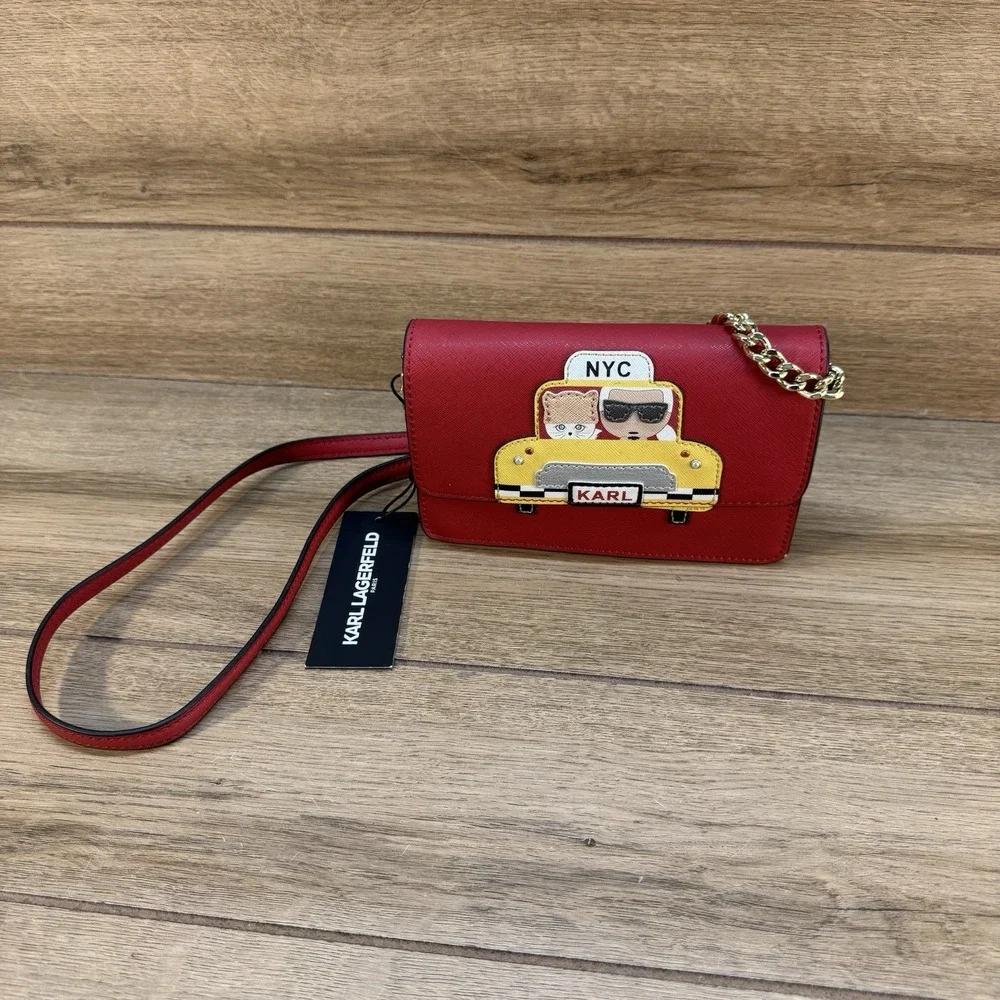 Karl Lagerfeld Red Crossbody Purse with Chain • Brand New • NYC Taxi with cat!‎ - Picture 2 of 13